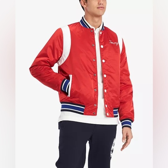 Tommy Hilfiger Red and White Bomber Jacket Tommy Hilfiger
Men's Varsity NWOT - Picture 1 of 6